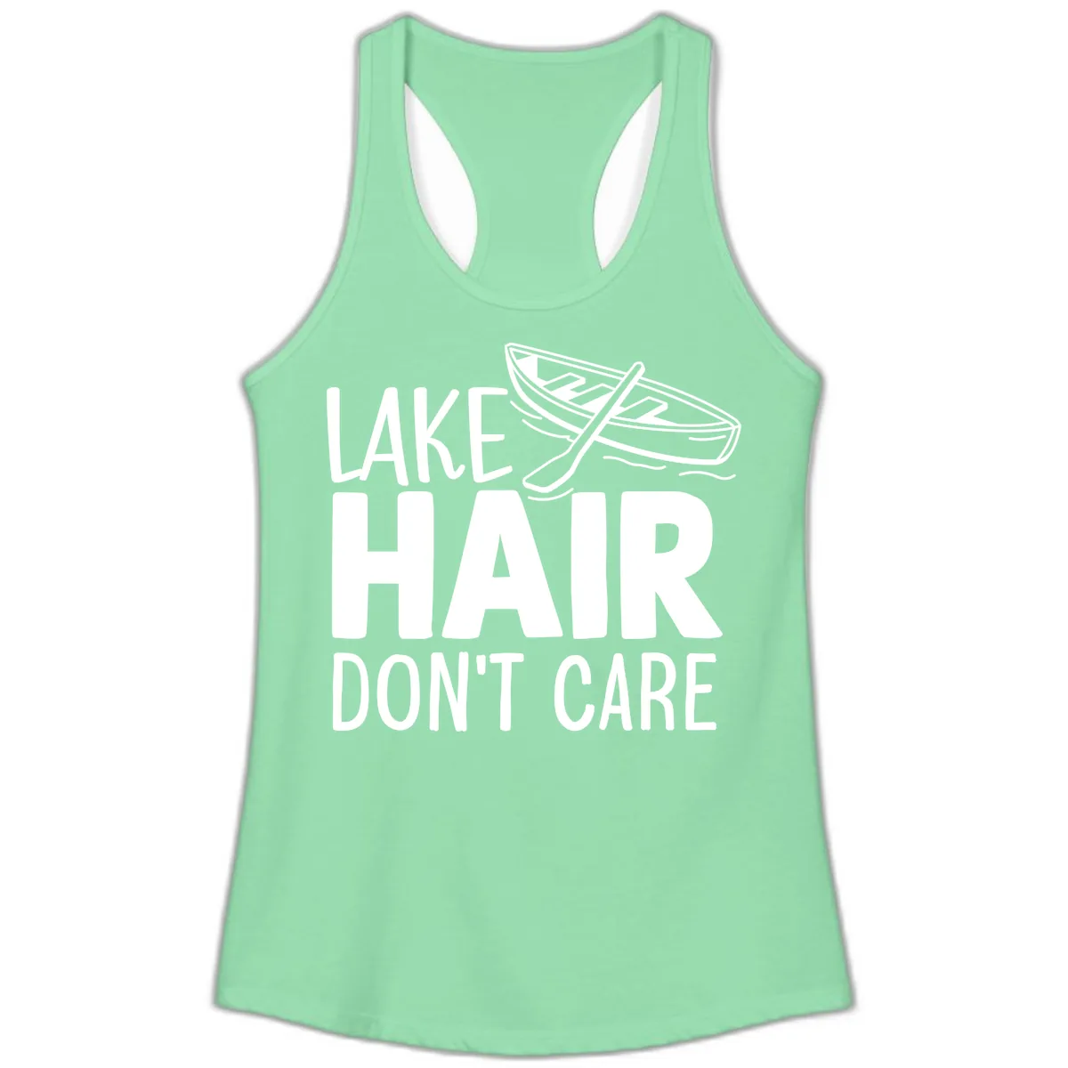 Lake Hair Don't Care Boat Design Ladies Tank in Solid Mint