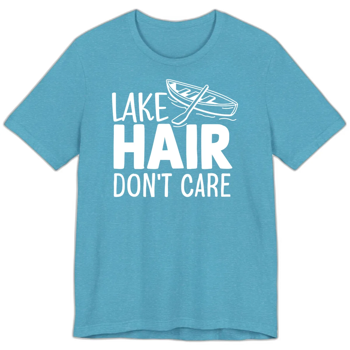 Lake Hair Don't Care Boat Design Premium T-Shirt in Heather Aqua