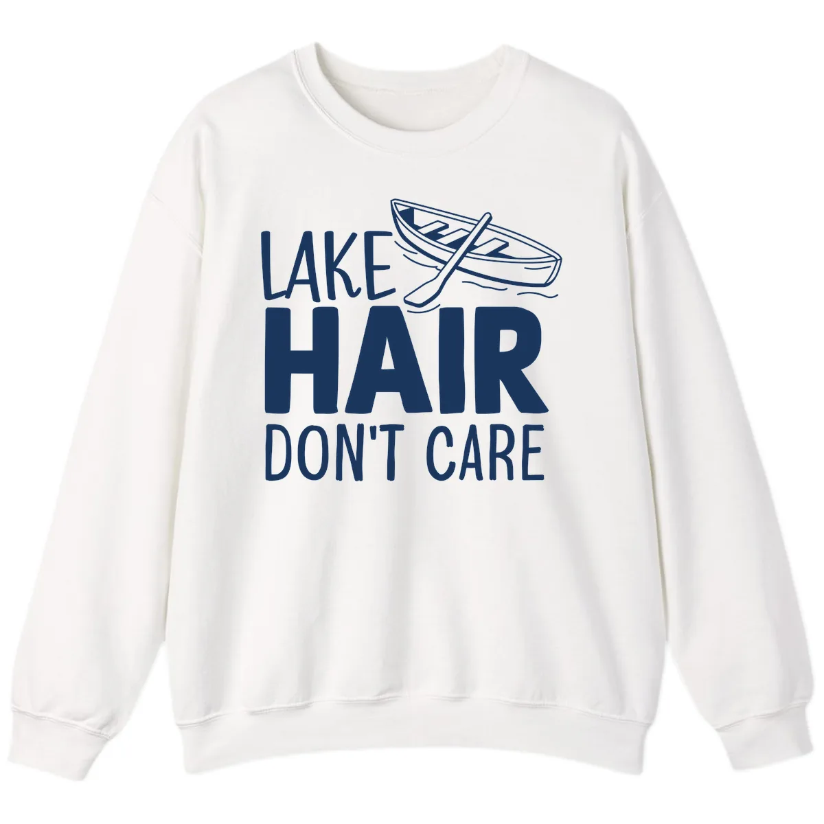 Lake Hair Don't Care Boat Design Sweatshirt in White