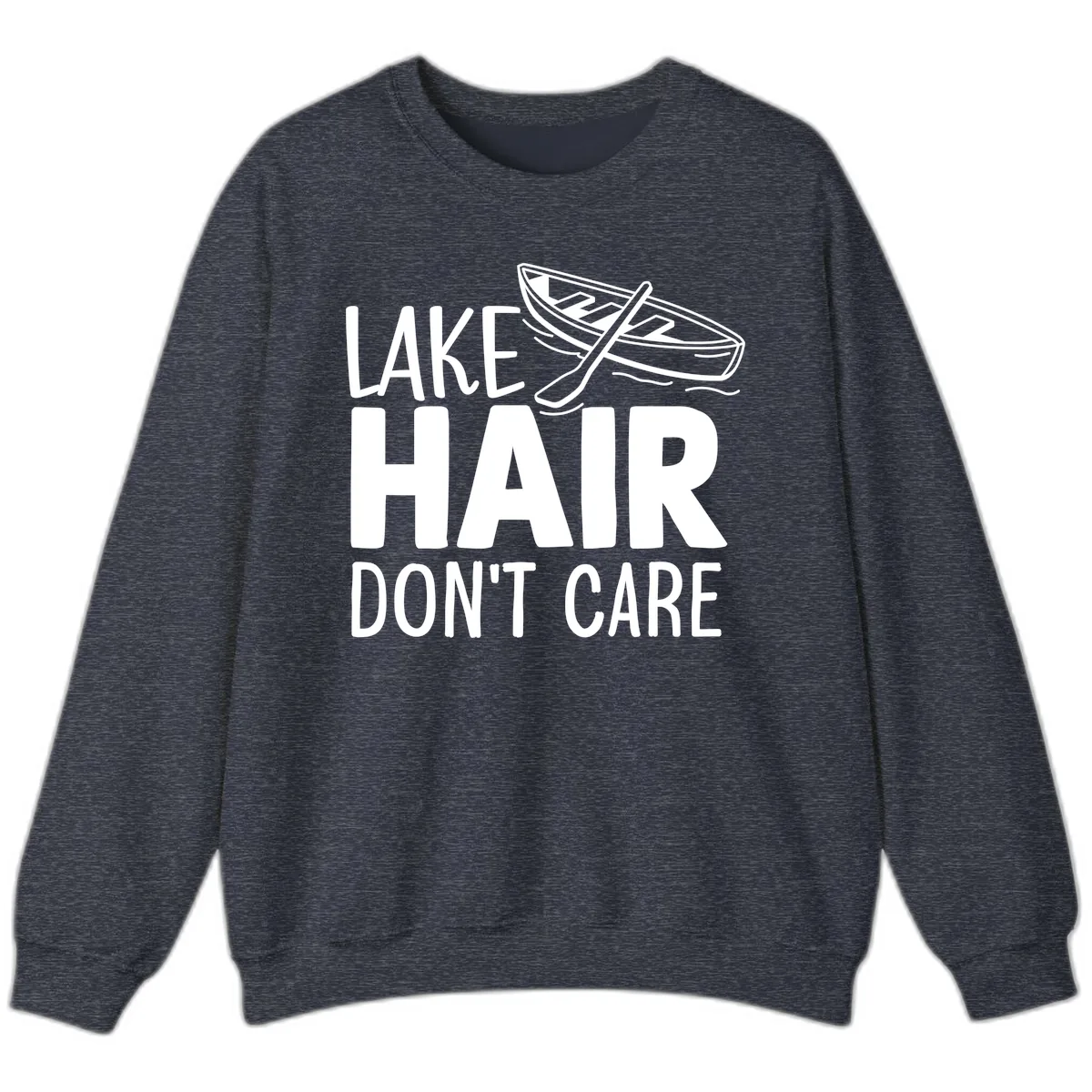 Lake Hair Don't Care Boat Design Sweatshirt in Heather Sport Dark Navy