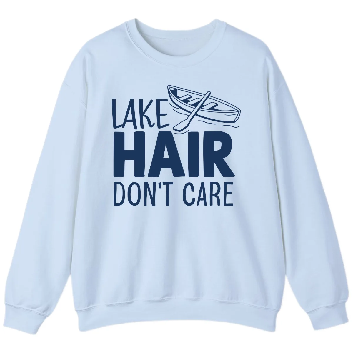 Lake Hair Don't Care Boat Design Sweatshirt in Light Blue
