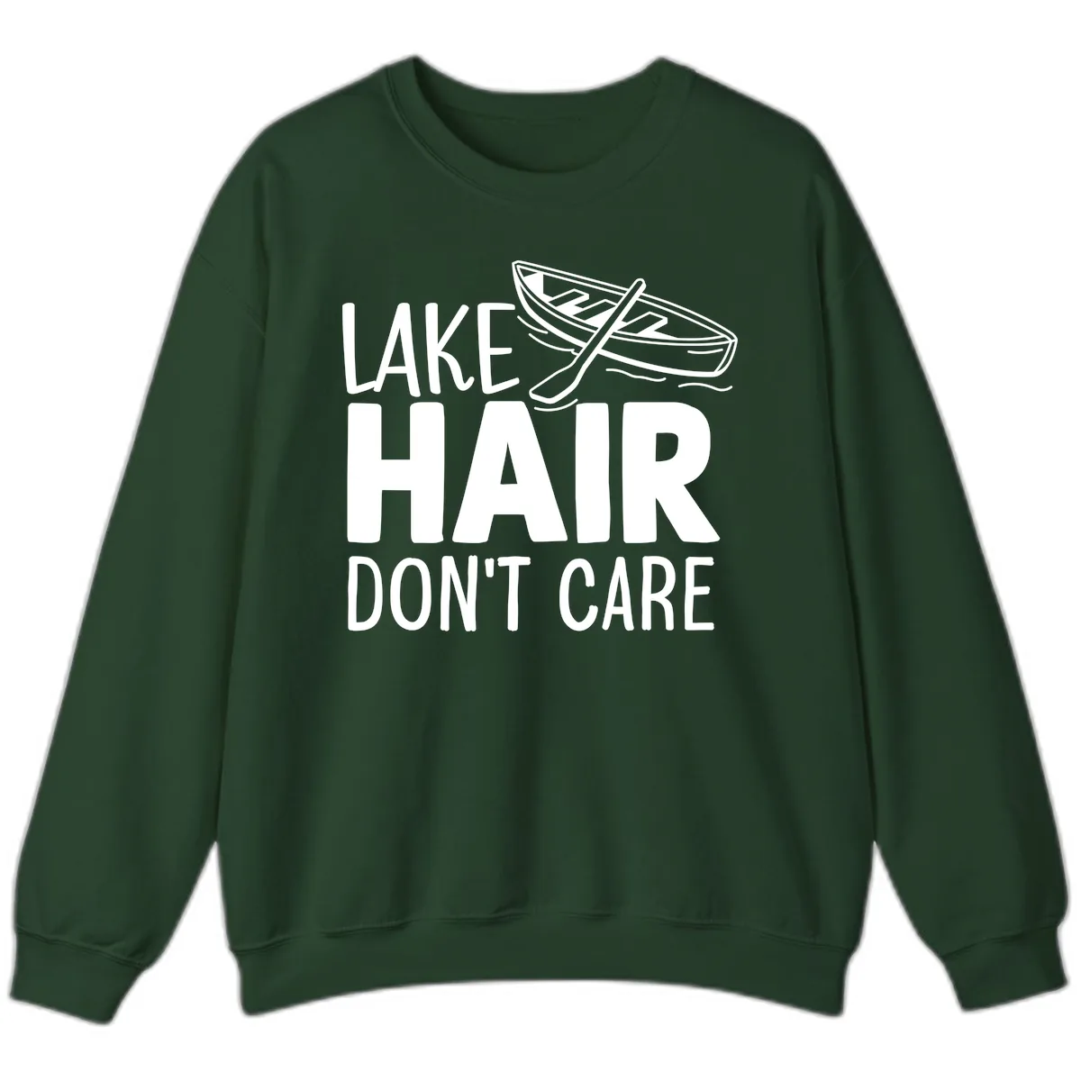 Lake Hair Don't Care Boat Design Sweatshirt in Forest Green