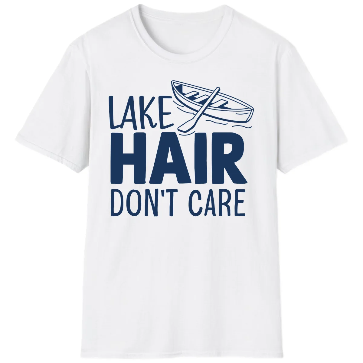Lake Hair Don't Care Boat Design T-Shirt in White