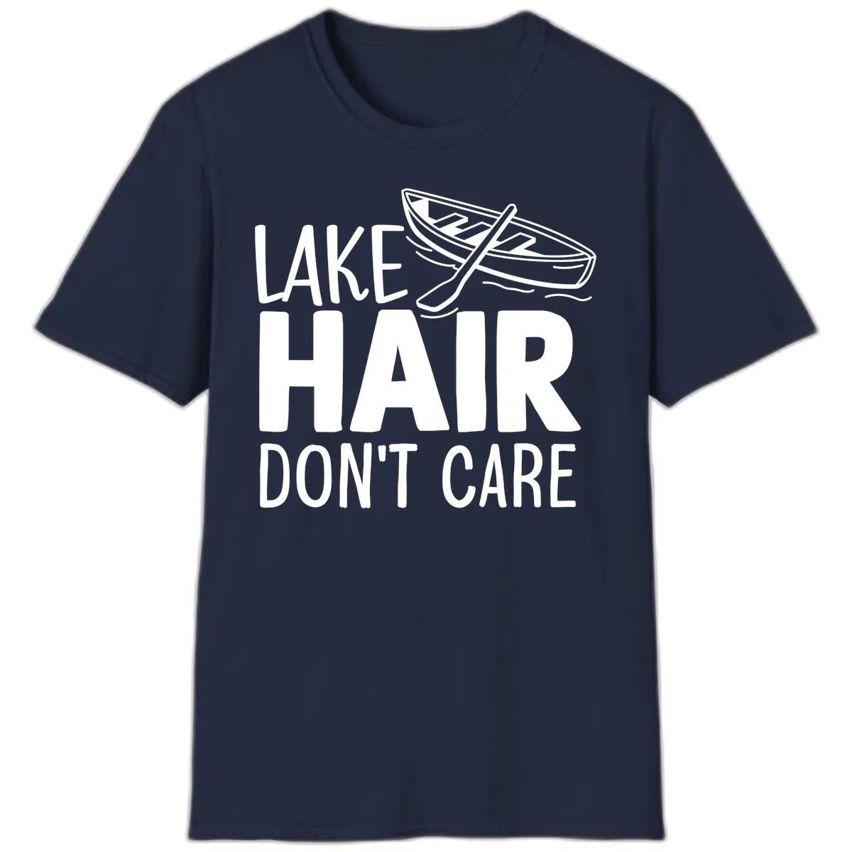 Lake Hair Don't Care Boat Design T-Shirt in Navy