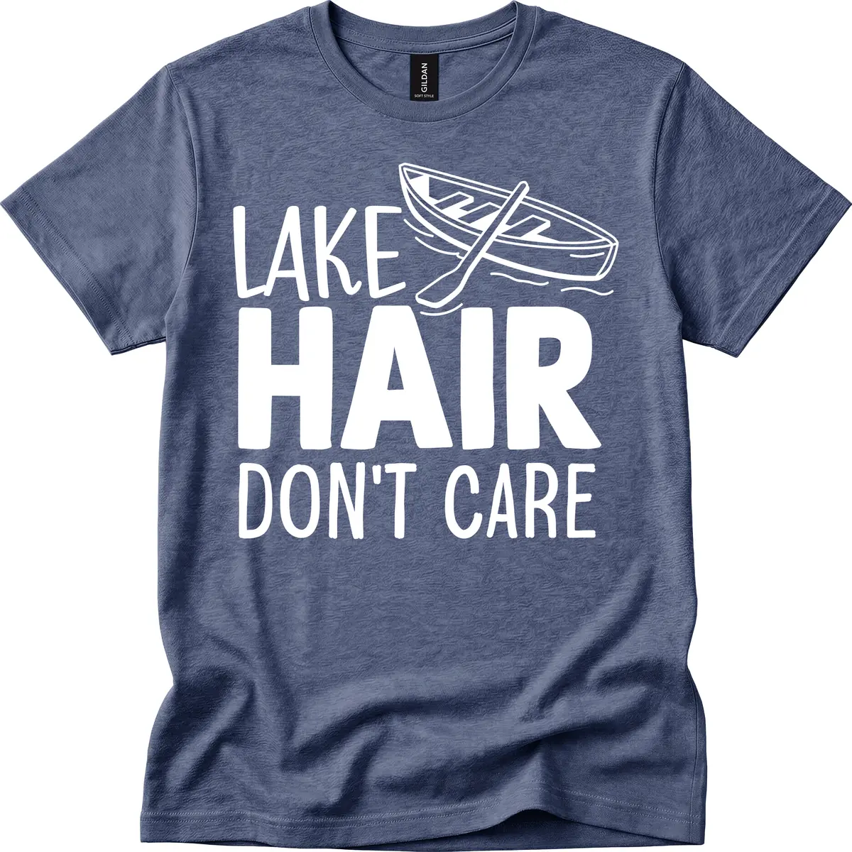 Lake Hair Don't Care Boat Design T-Shirt in Heather Navy