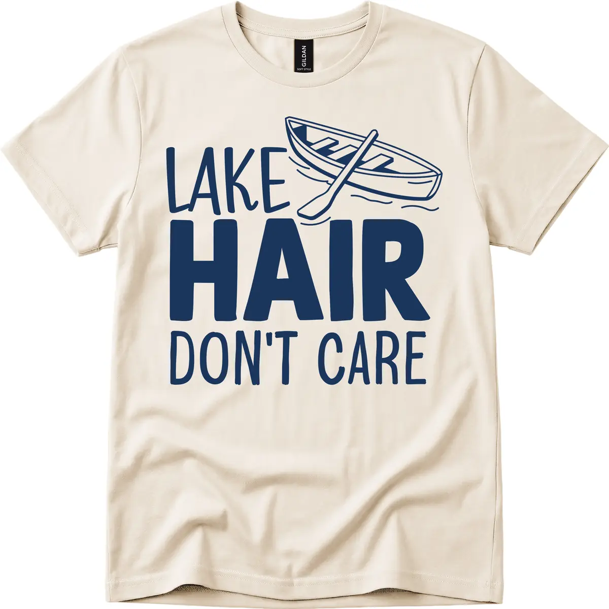 Lake Hair Don't Care Boat Design T-Shirt in Natural