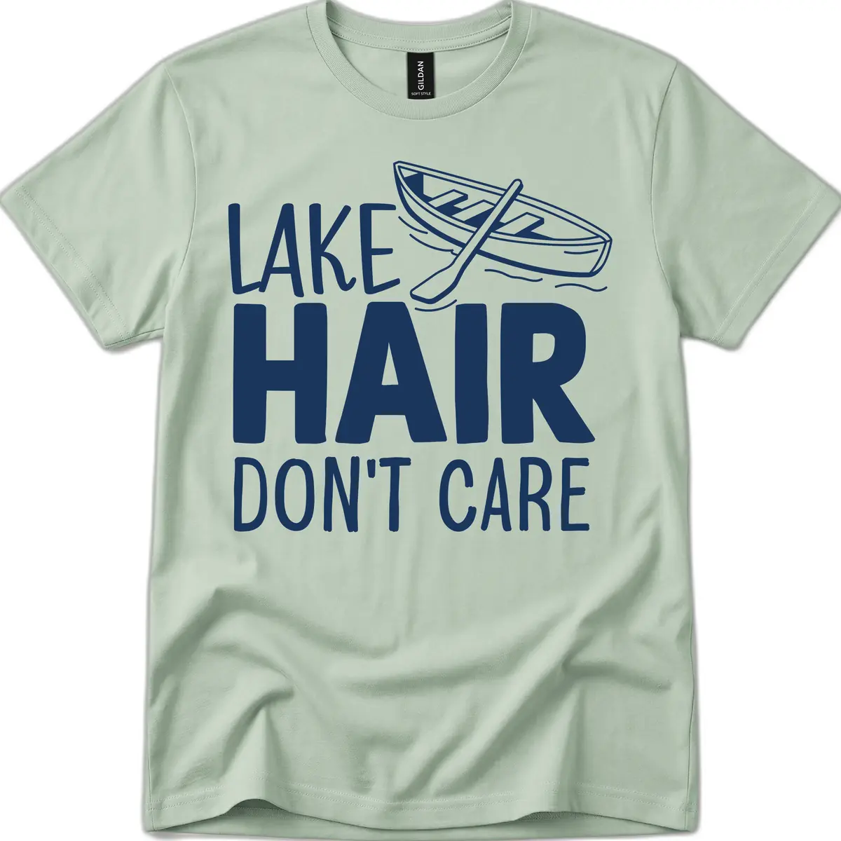 Lake Hair Don't Care Boat Design T-Shirt in Sage