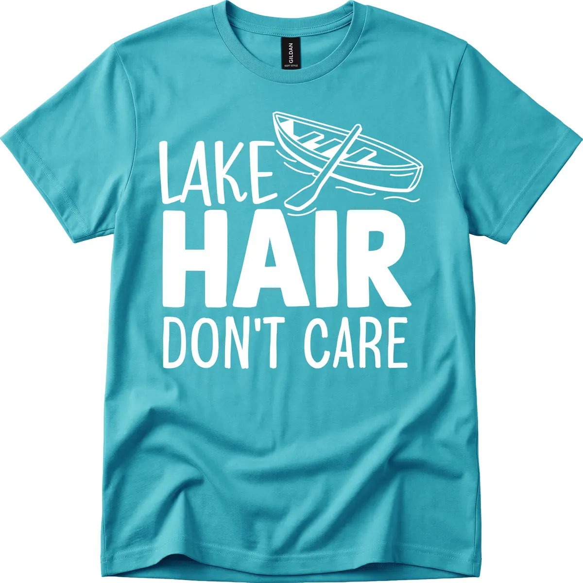 Lake Hair Don't Care Boat Design T-Shirt in Tropical Blue