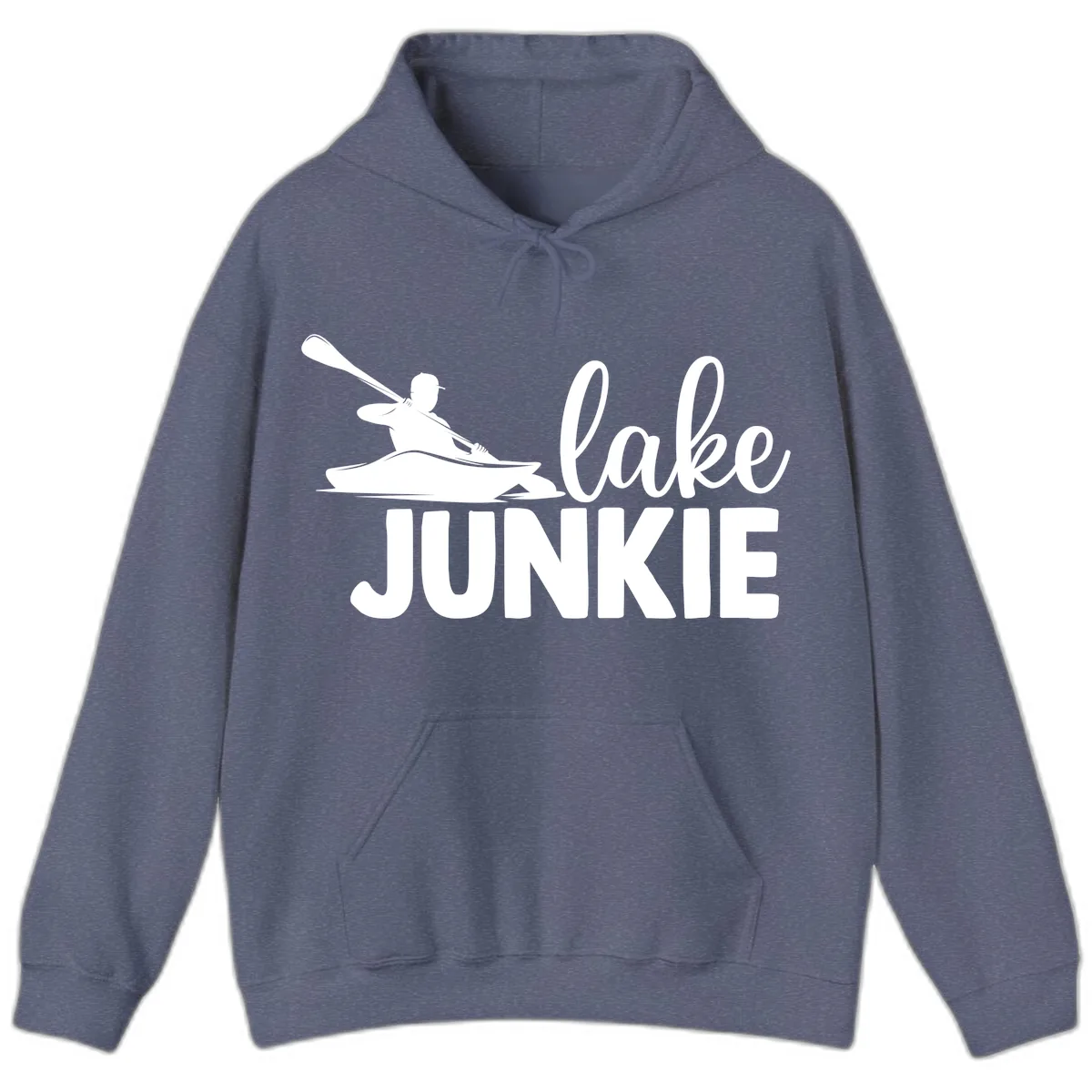 Lake Junkie Kayak Design Hoodie in Heather Navy