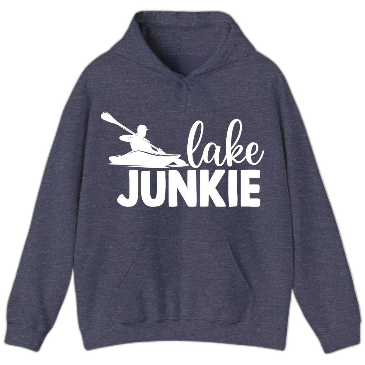 Lake Junkie Kayak Design Hoodie in Heather Sport Dark Navy