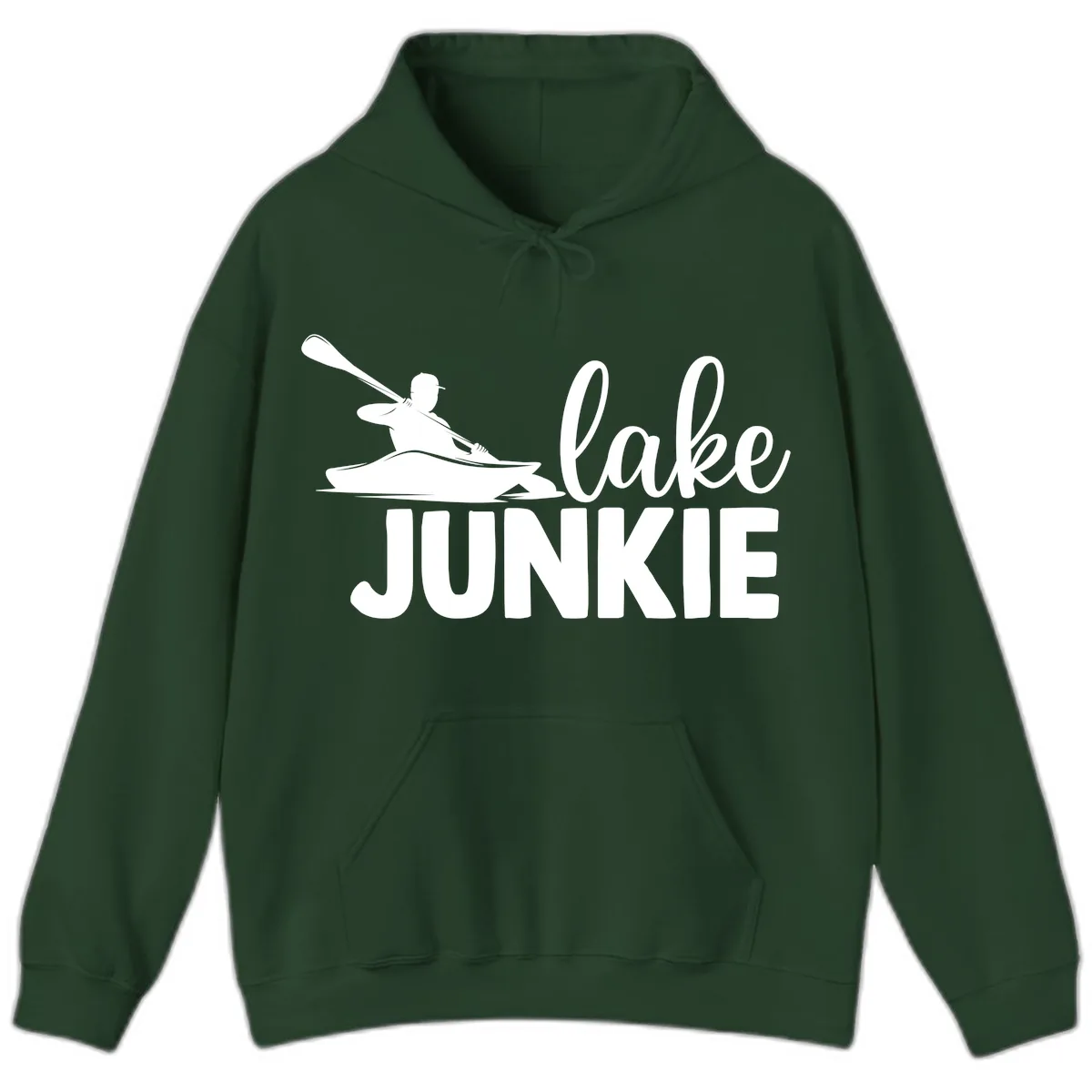 Lake Junkie Kayak Design Hoodie in Forest Green