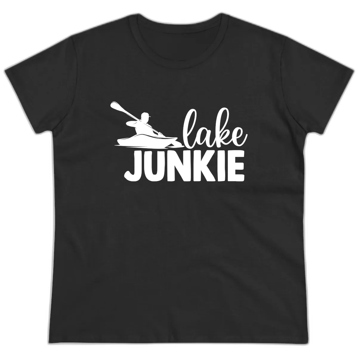 Lake Junkie Kayak Design Ladies Tee in Black
