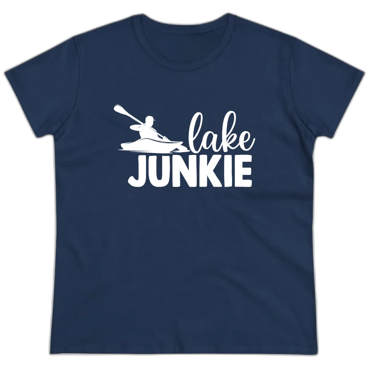 Lake Junkie Kayak Design Ladies Tee in Navy