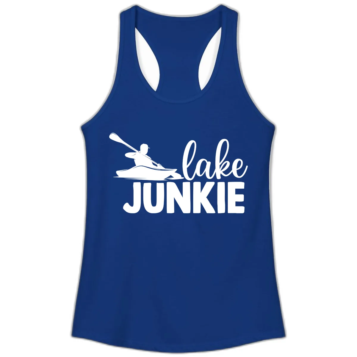 Lake Junkie Kayak Design Ladies Tank in Solid Royal