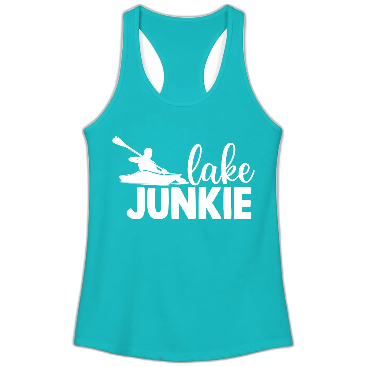 Lake Junkie Kayak Design Ladies Tank in Tahiti Blue