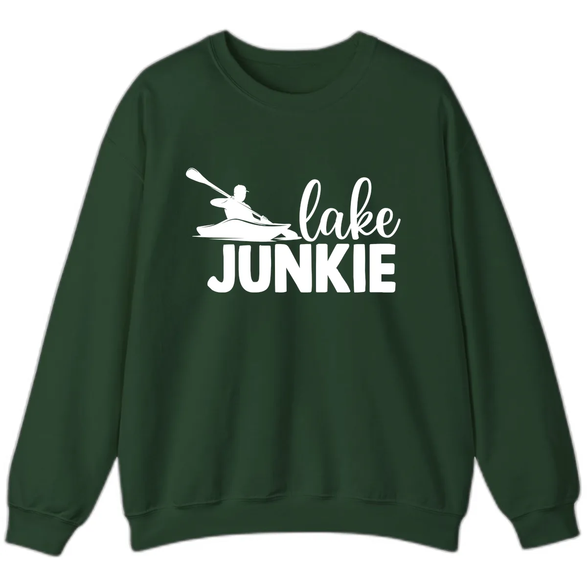Lake Junkie Kayak Design Sweatshirt in Forest Green