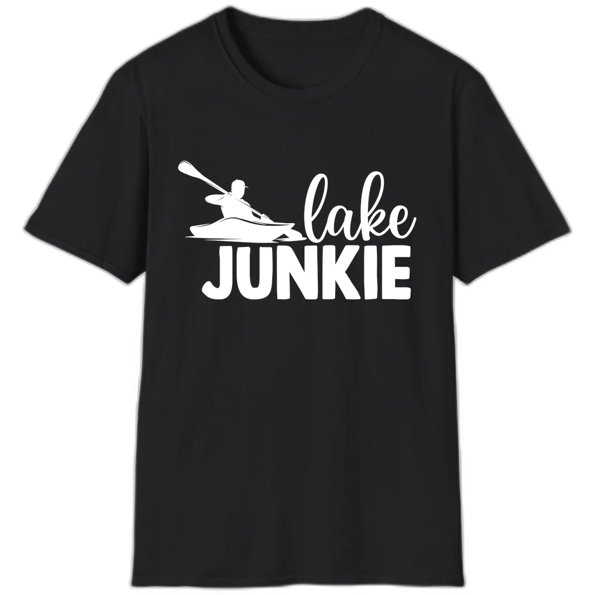 Lake Junkie Kayak Design T-Shirt in Black