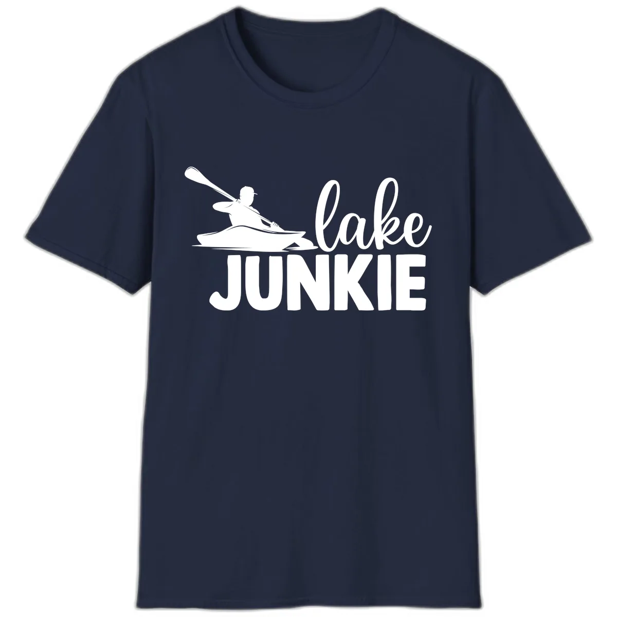 Lake Junkie Kayak Design T-Shirt in Navy