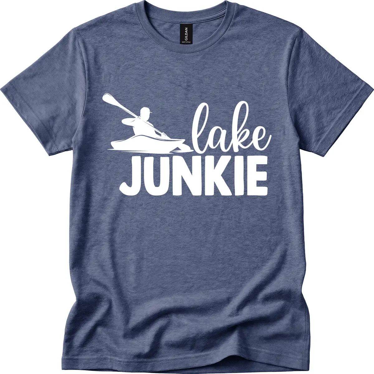 Lake Junkie Kayak Design T-Shirt in Heather Navy