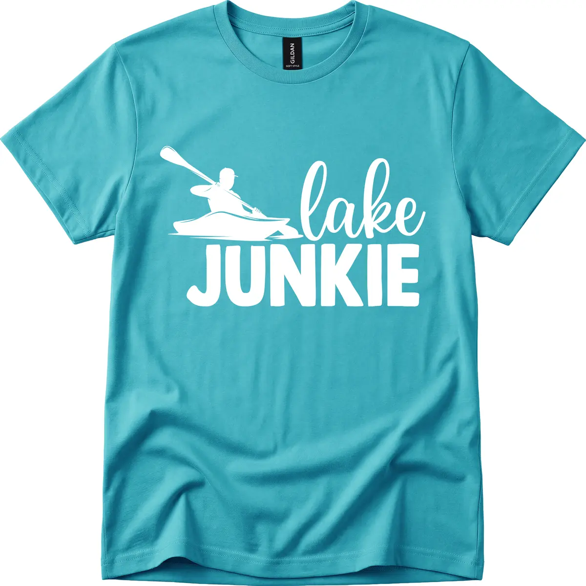 Lake Junkie Kayak Design T-Shirt in Tropical Blue
