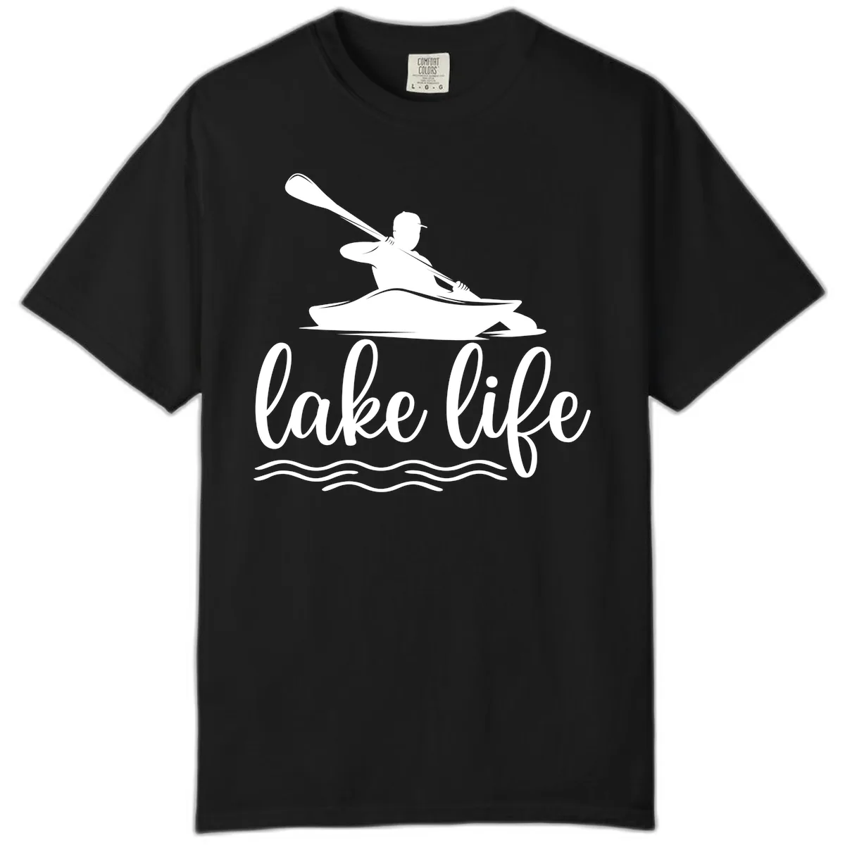 Kayaker Paddling on Lake Life Comfort Color in Black