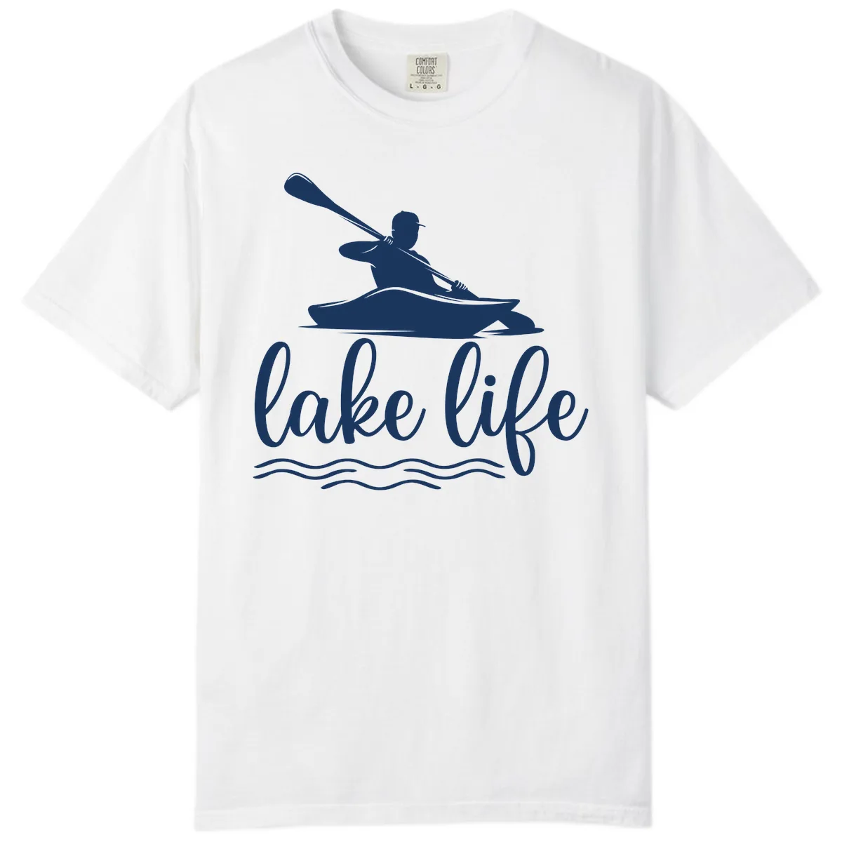 Kayaker Paddling on Lake Life Comfort Color in White
