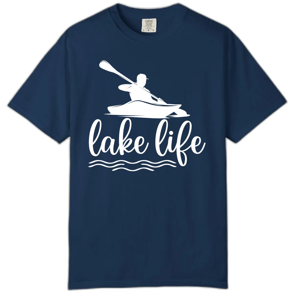 Kayaker Paddling on Lake Life Comfort Color in Navy