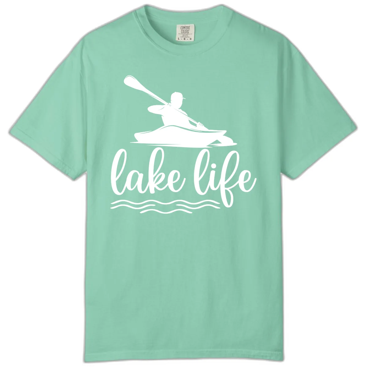 Kayaker Paddling on Lake Life Comfort Color in Island Reef