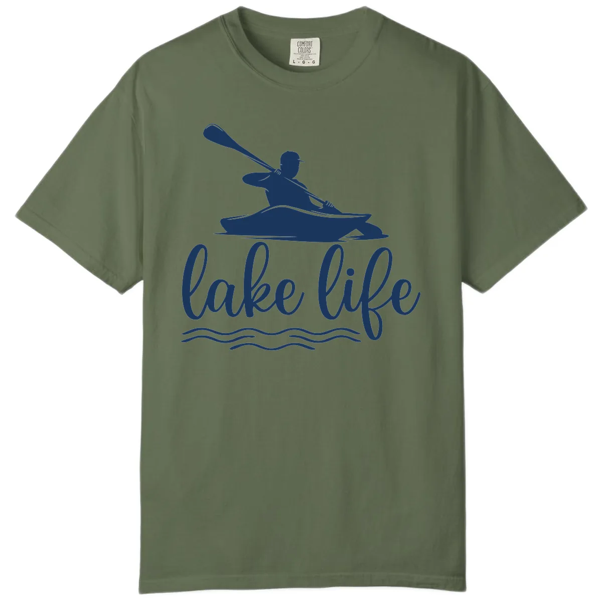 Kayaker Paddling on Lake Life Comfort Color in Sage