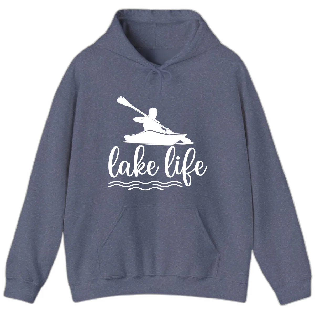 Kayaker Paddling on Lake Life Hoodie in Heather Navy