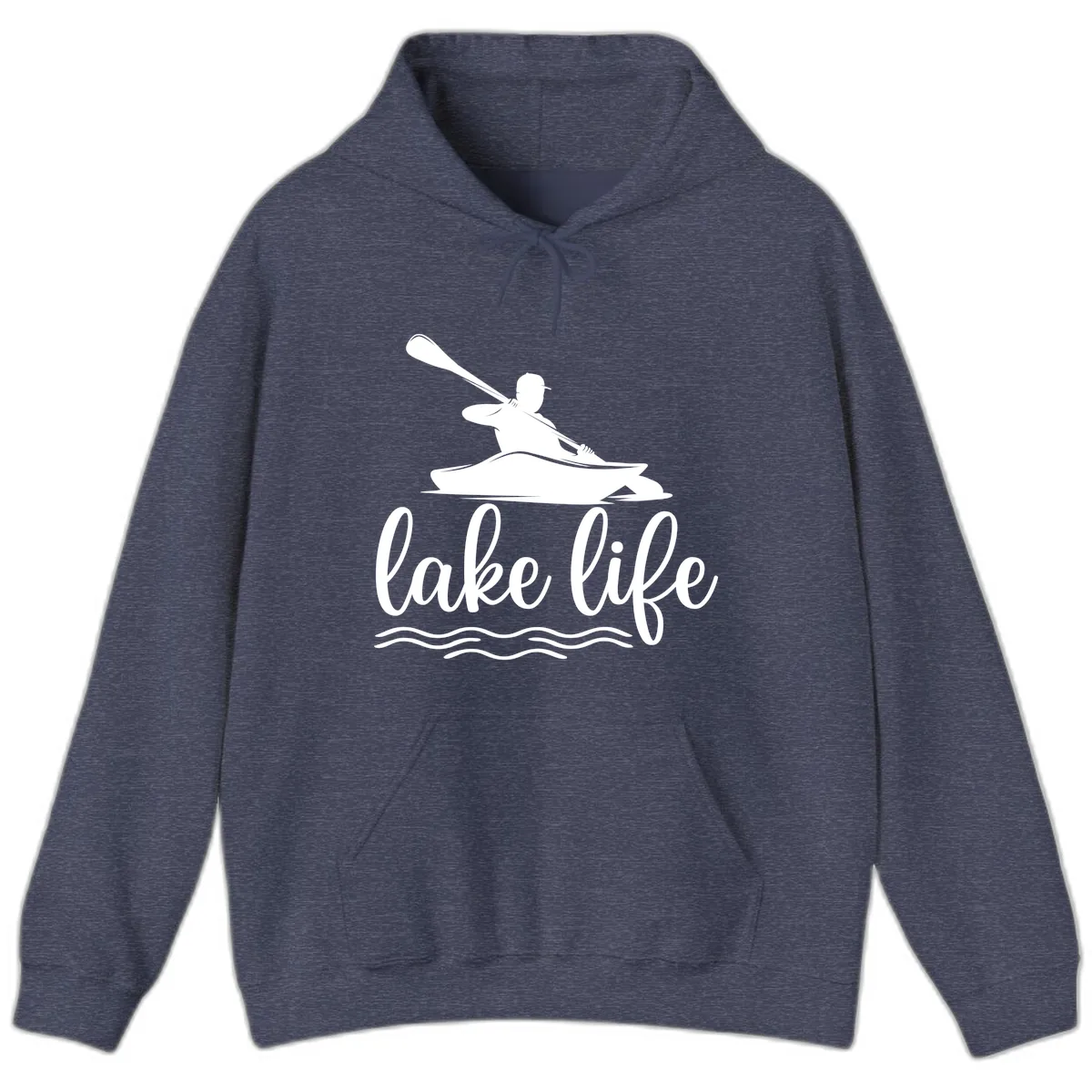 Kayaker Paddling on Lake Life Hoodie in Heather Sport Dark Navy