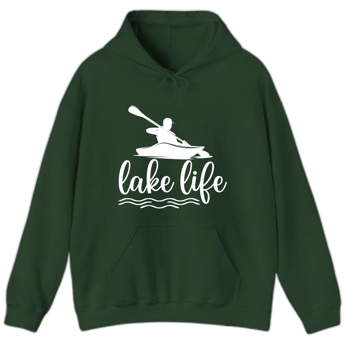 Kayaker Paddling on Lake Life Hoodie in Forest Green