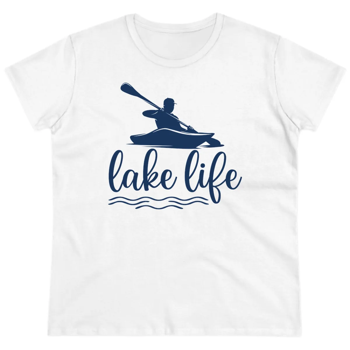 Kayaker Paddling on Lake Life Ladies Tee in White