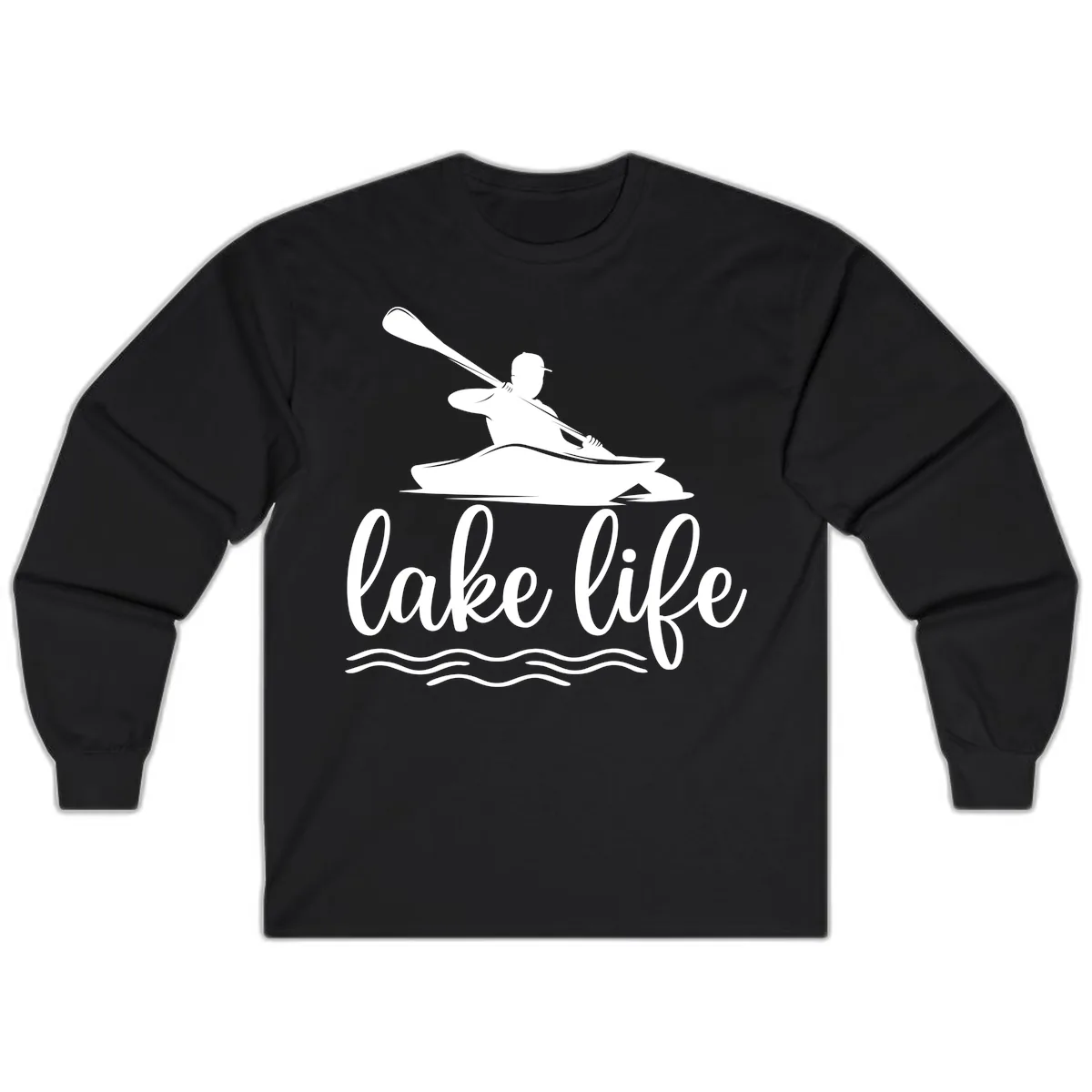 Kayaker Paddling on Lake Life Long Sleeve in Black