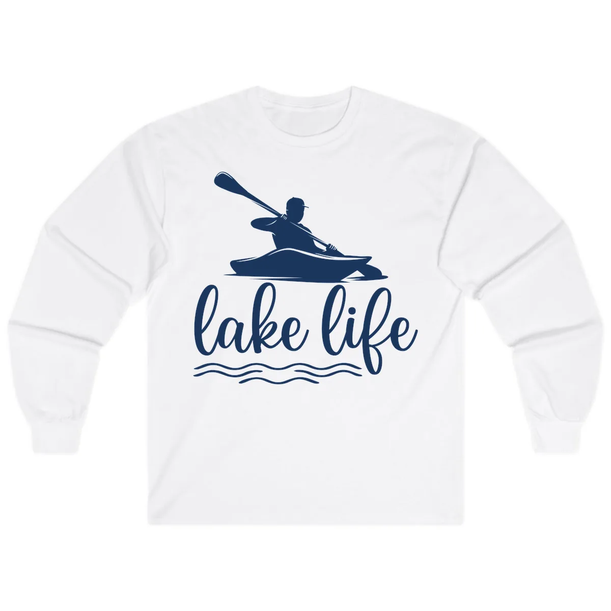 Kayaker Paddling on Lake Life Long Sleeve in White