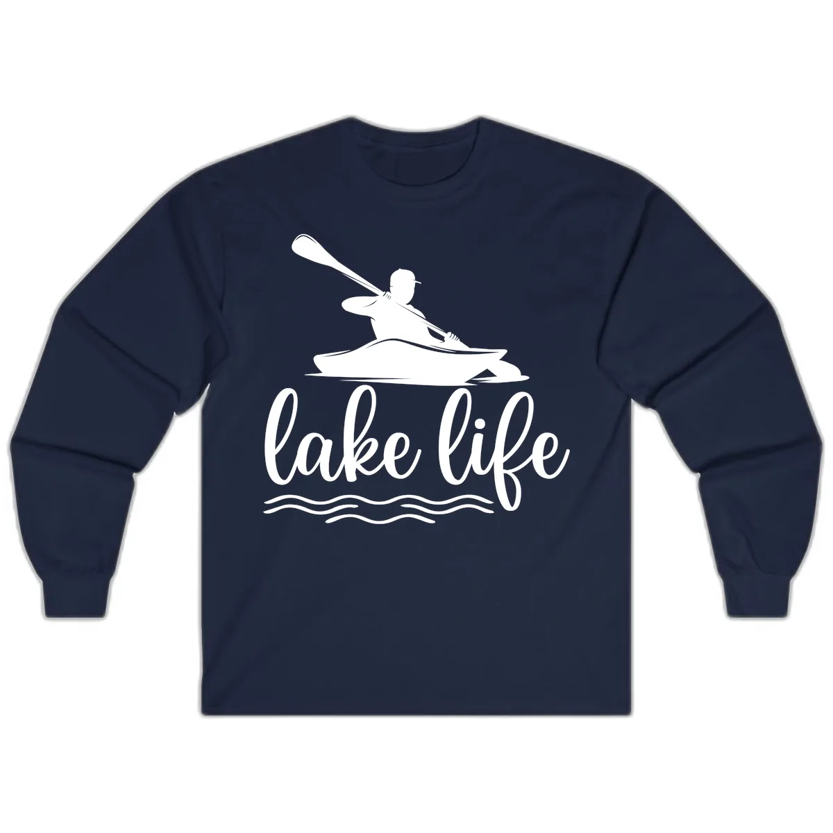 Kayaker Paddling on Lake Life Long Sleeve in Navy