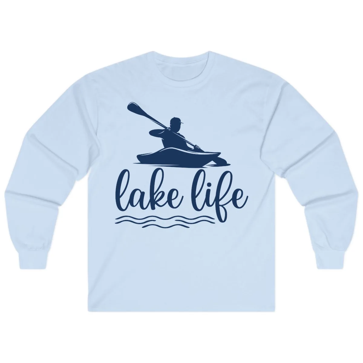 Kayaker Paddling on Lake Life Long Sleeve in Light Blue