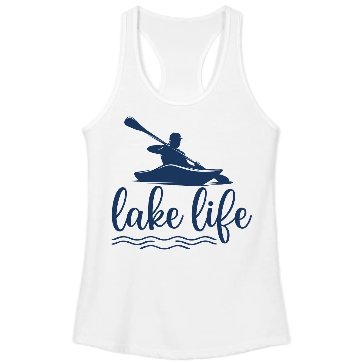 Kayaker Paddling on Lake Life Ladies Tank in White