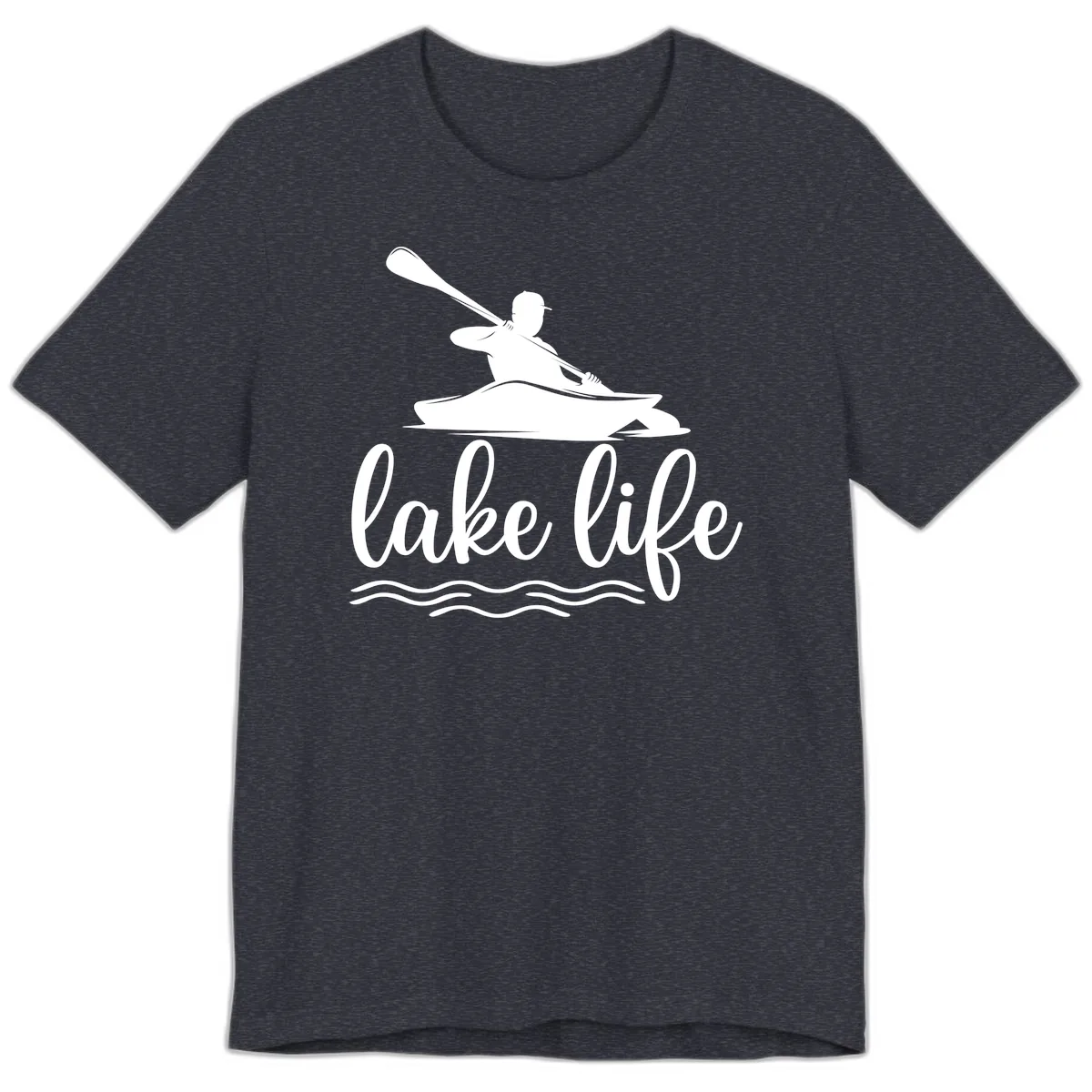 Kayaker Paddling on Lake Life Premium T-Shirt in Heather Navy