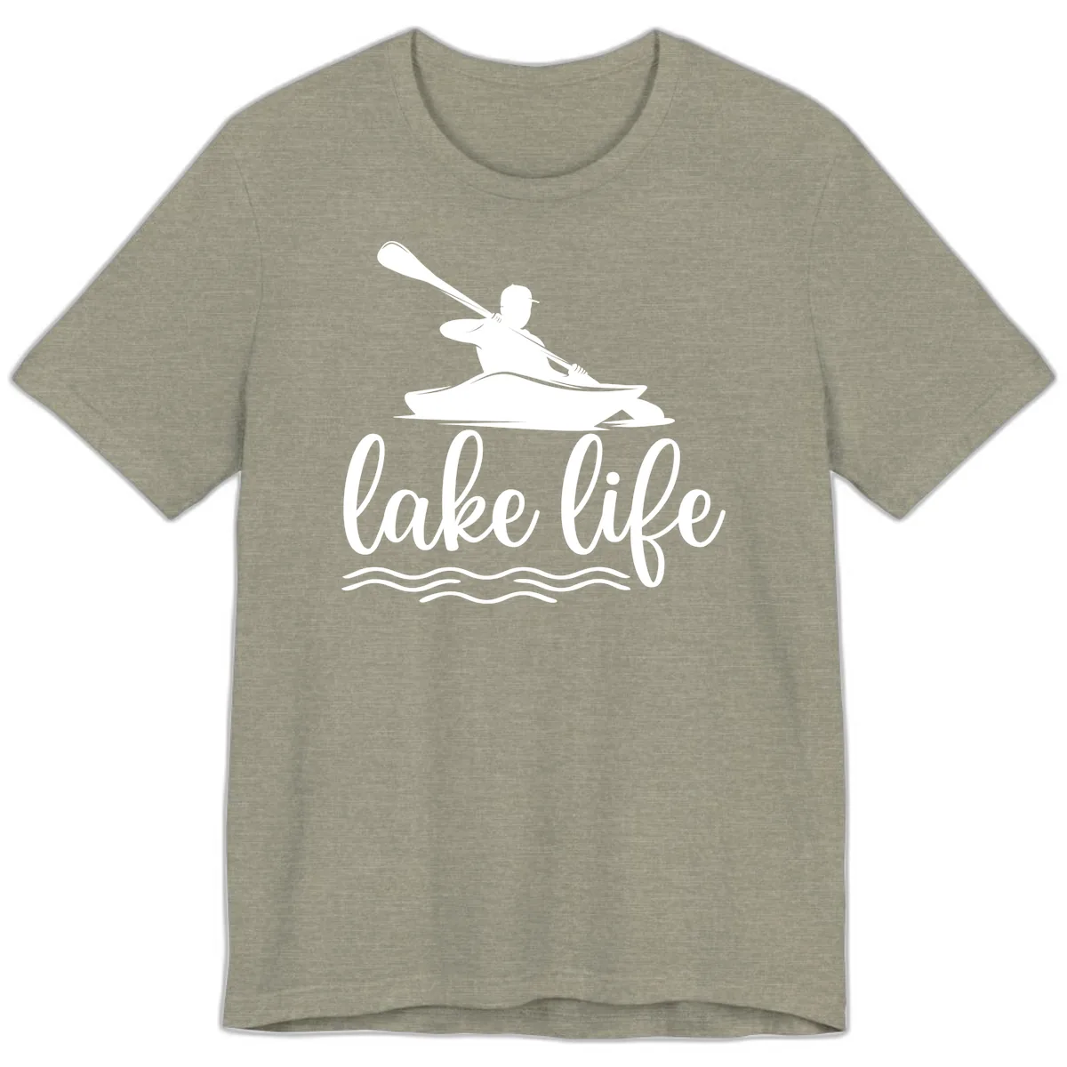 Kayaker Paddling on Lake Life Premium T-Shirt in Heather Stone