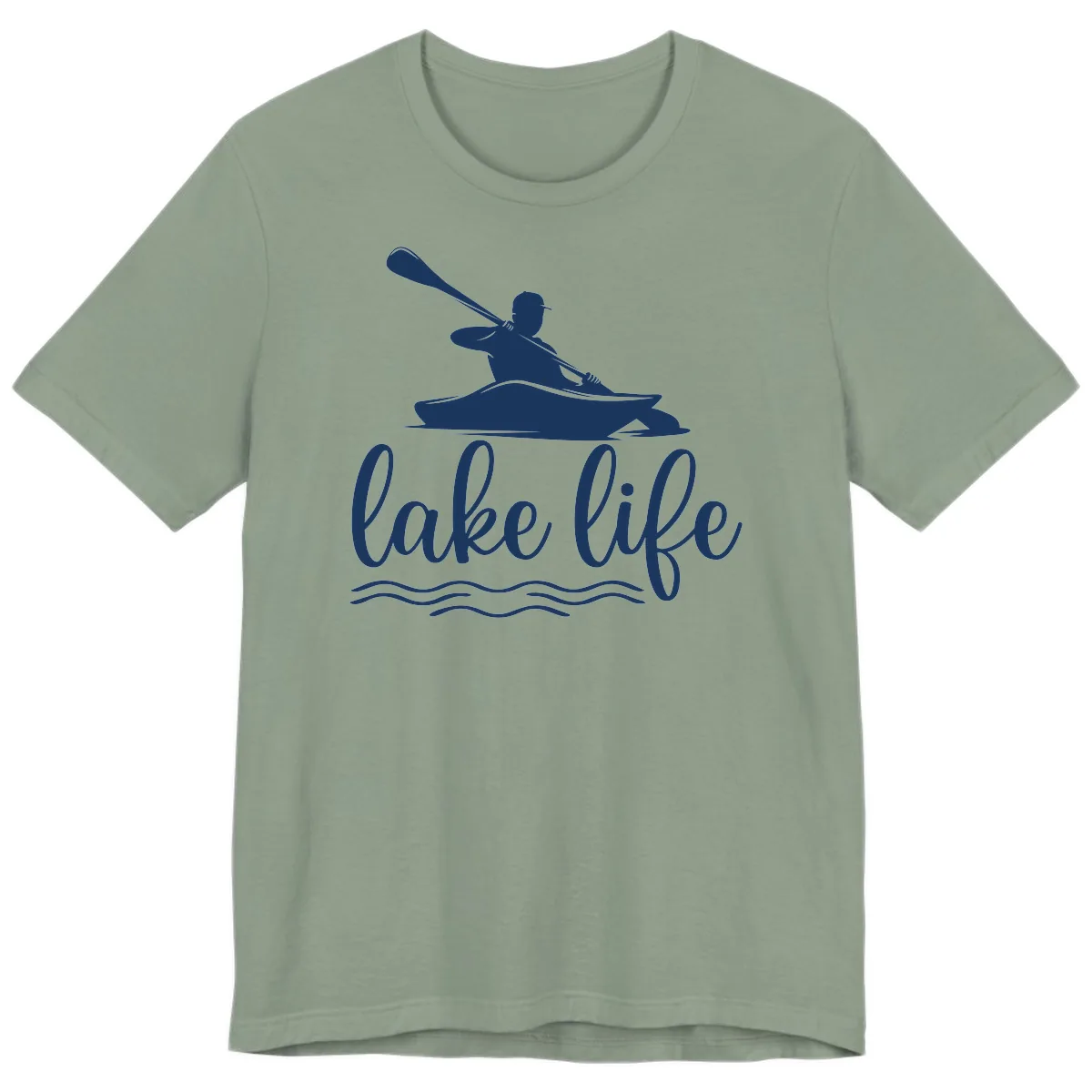Kayaker Paddling on Lake Life Premium T-Shirt in Sage