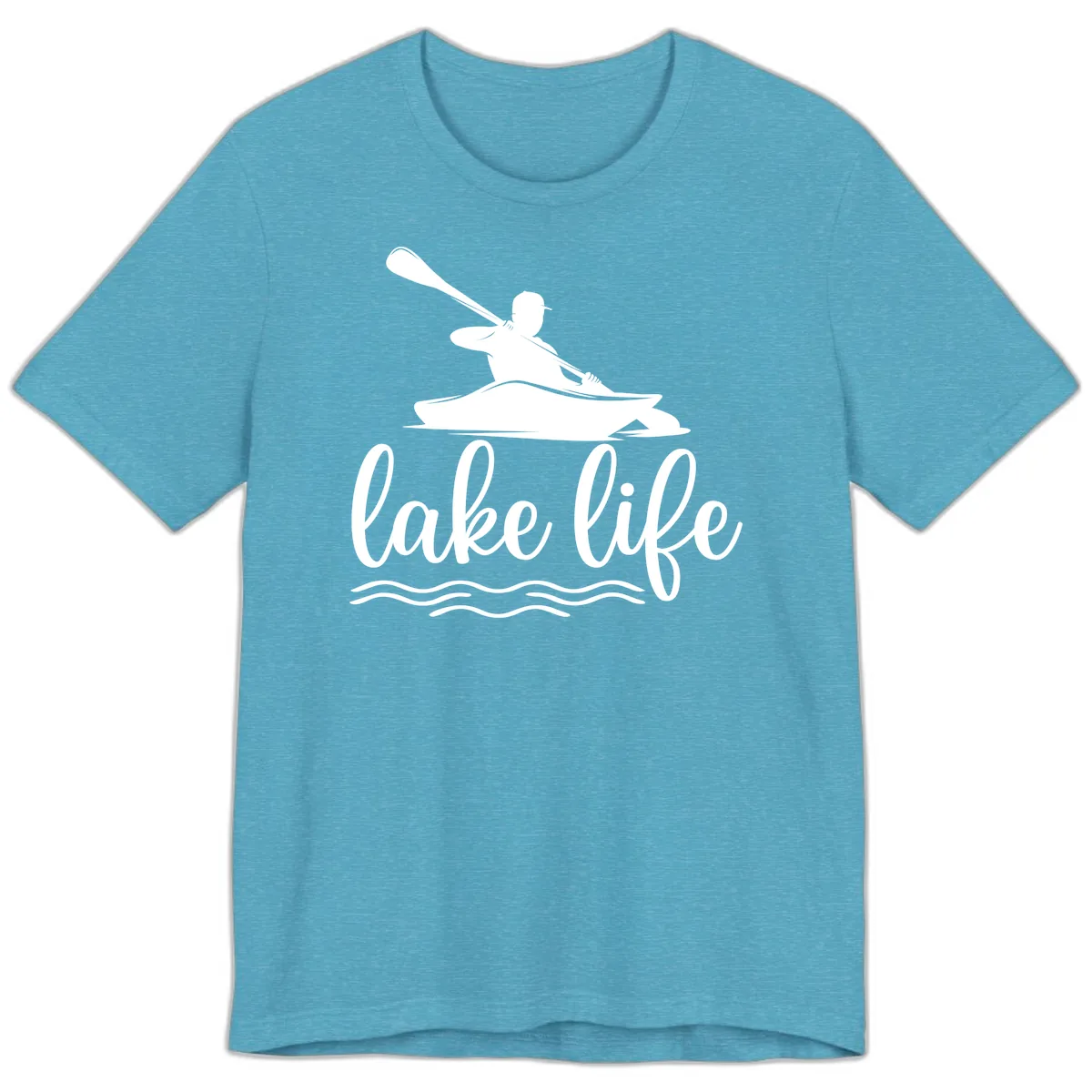 Kayaker Paddling on Lake Life Premium T-Shirt in Heather Aqua