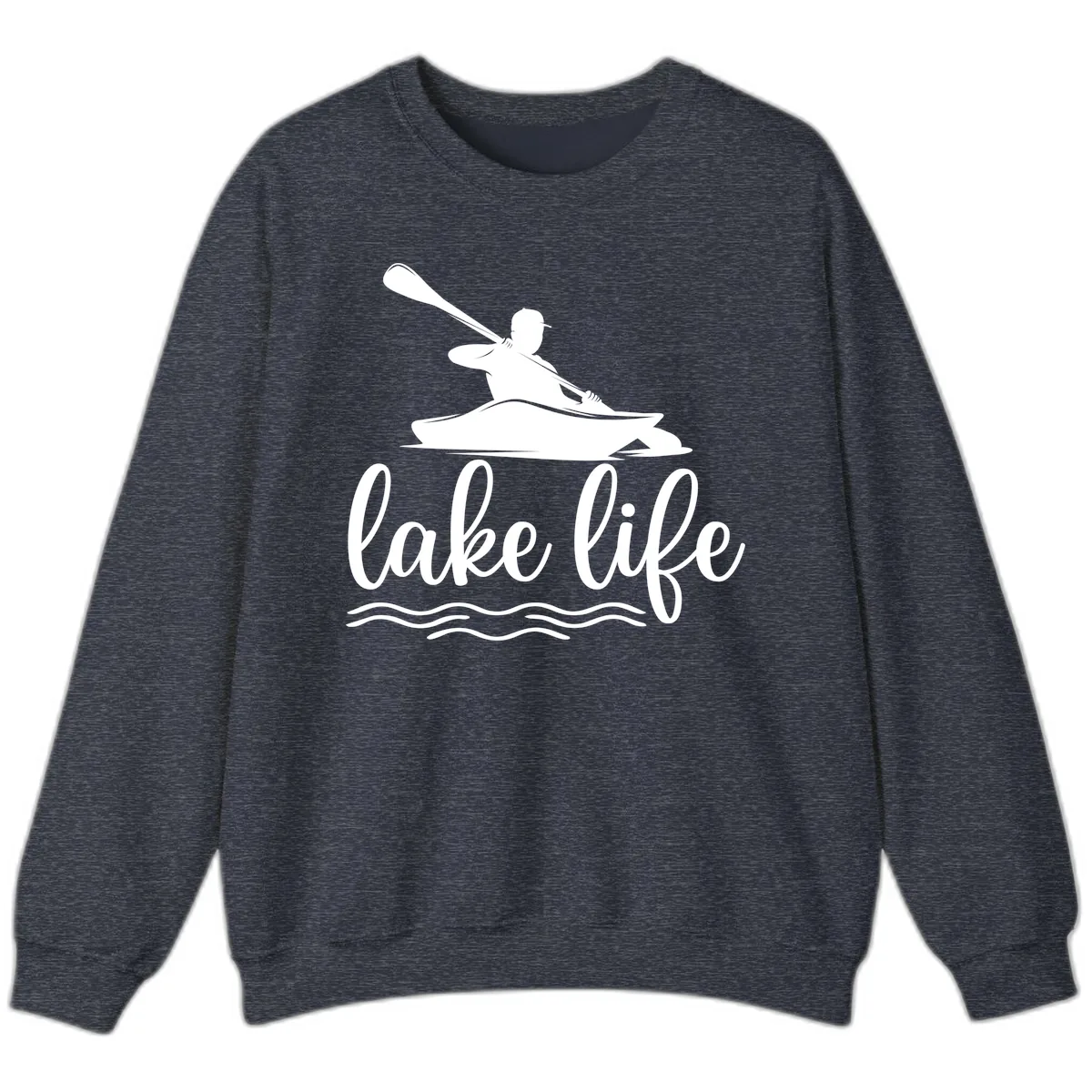 Kayaker Paddling on Lake Life Sweatshirt in Heather Sport Dark Navy