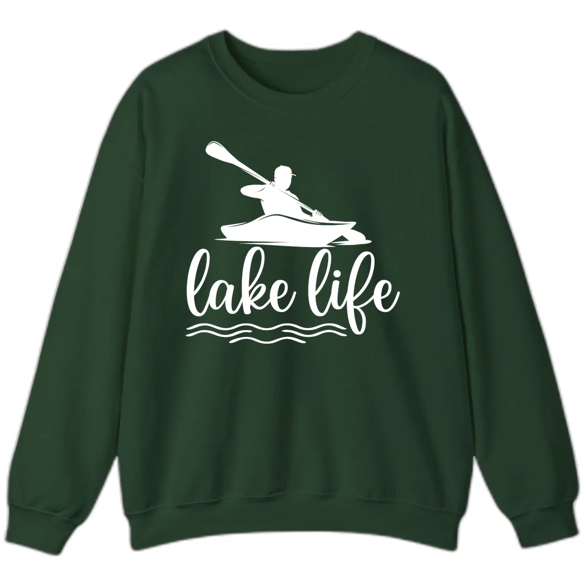 Kayaker Paddling on Lake Life Sweatshirt in Forest Green