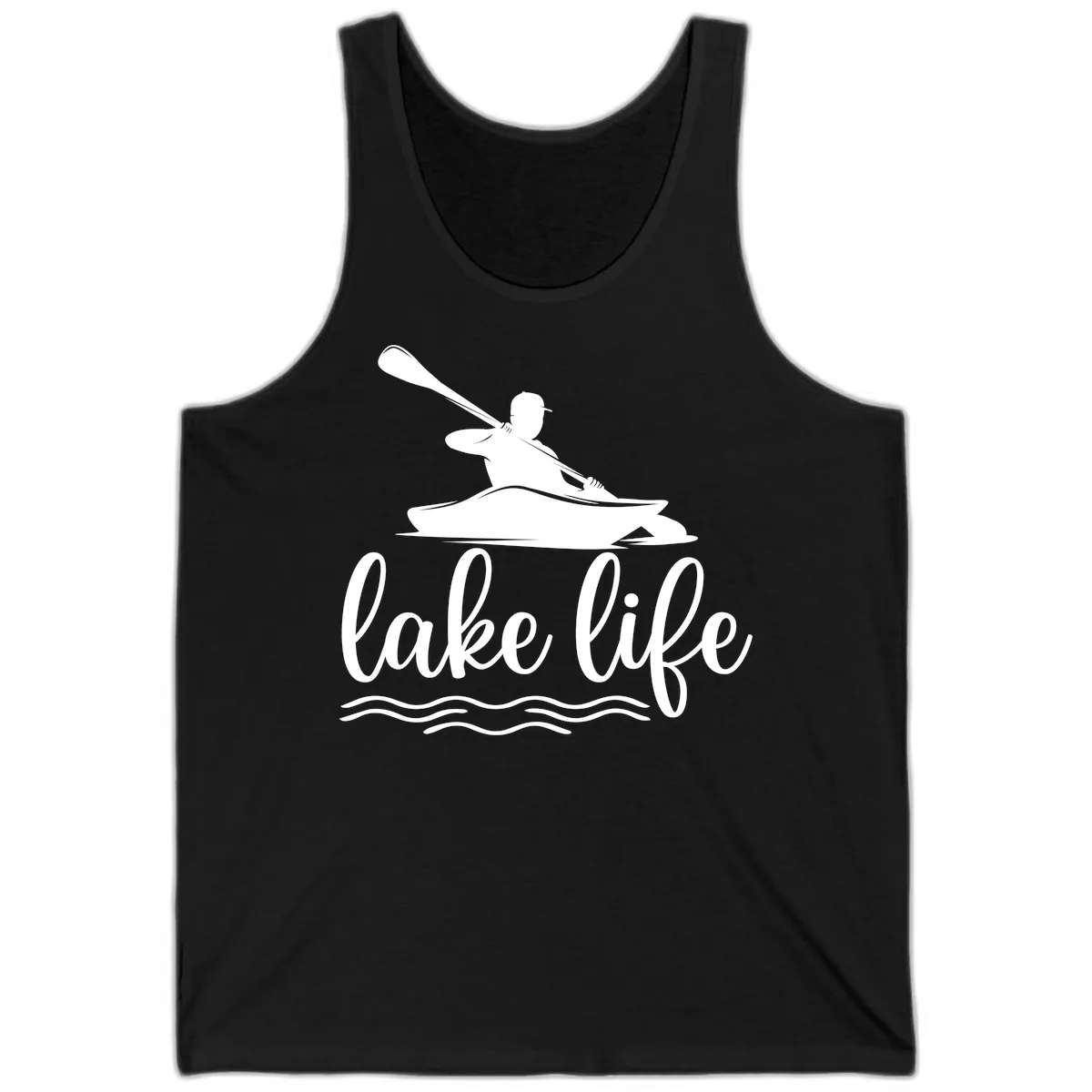 Kayaker Paddling on Lake Life Tank in Black