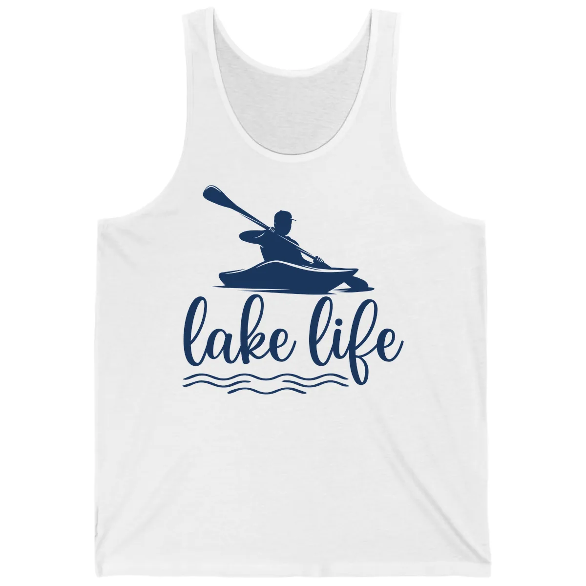 Kayaker Paddling on Lake Life Tank in White