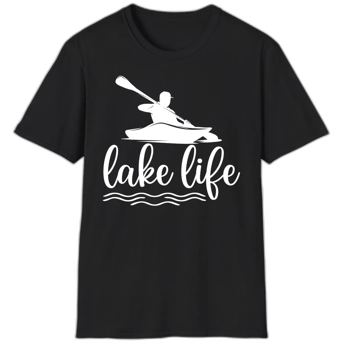 Kayaker Paddling on Lake Life T-Shirt in Black