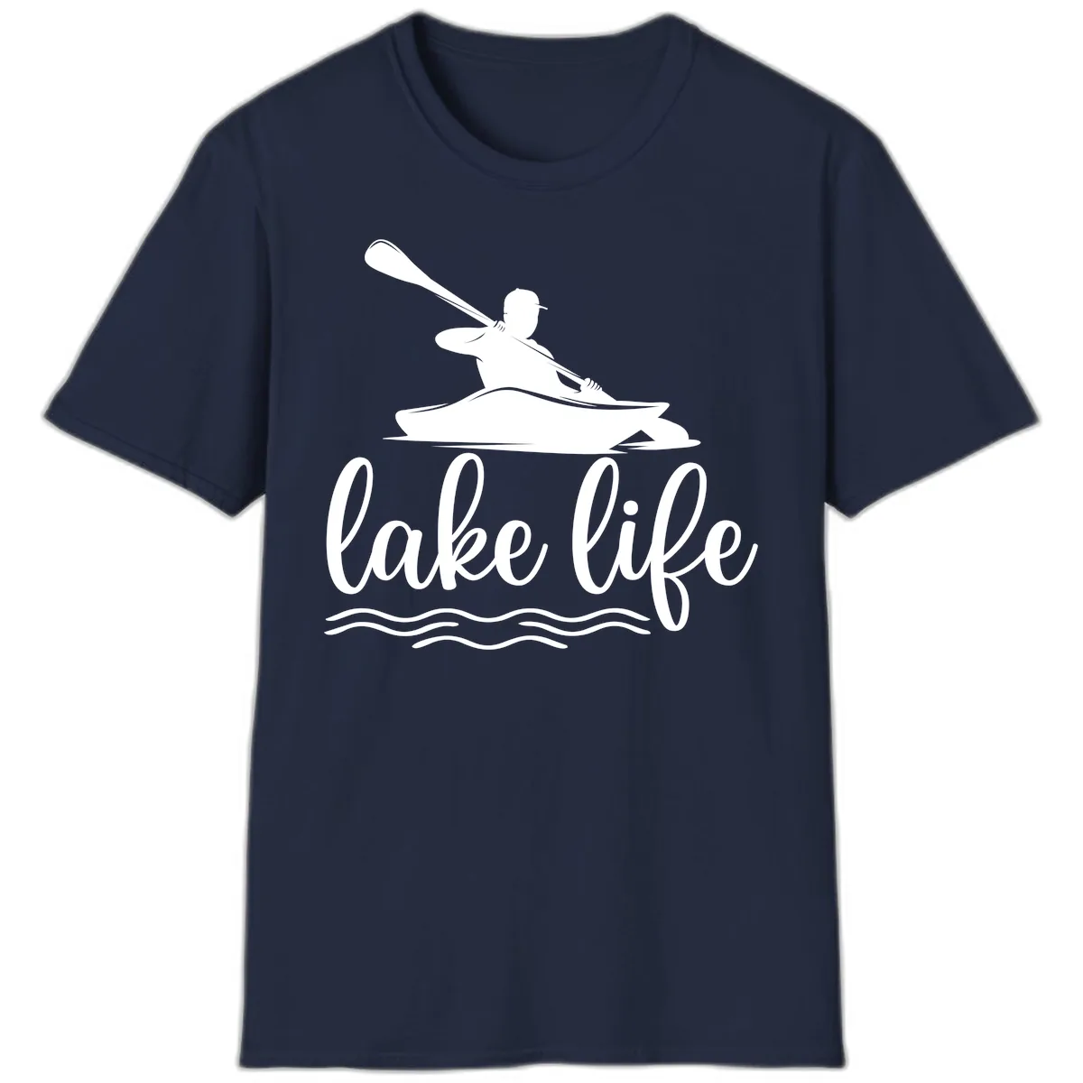 Kayaker Paddling on Lake Life T-Shirt in Navy