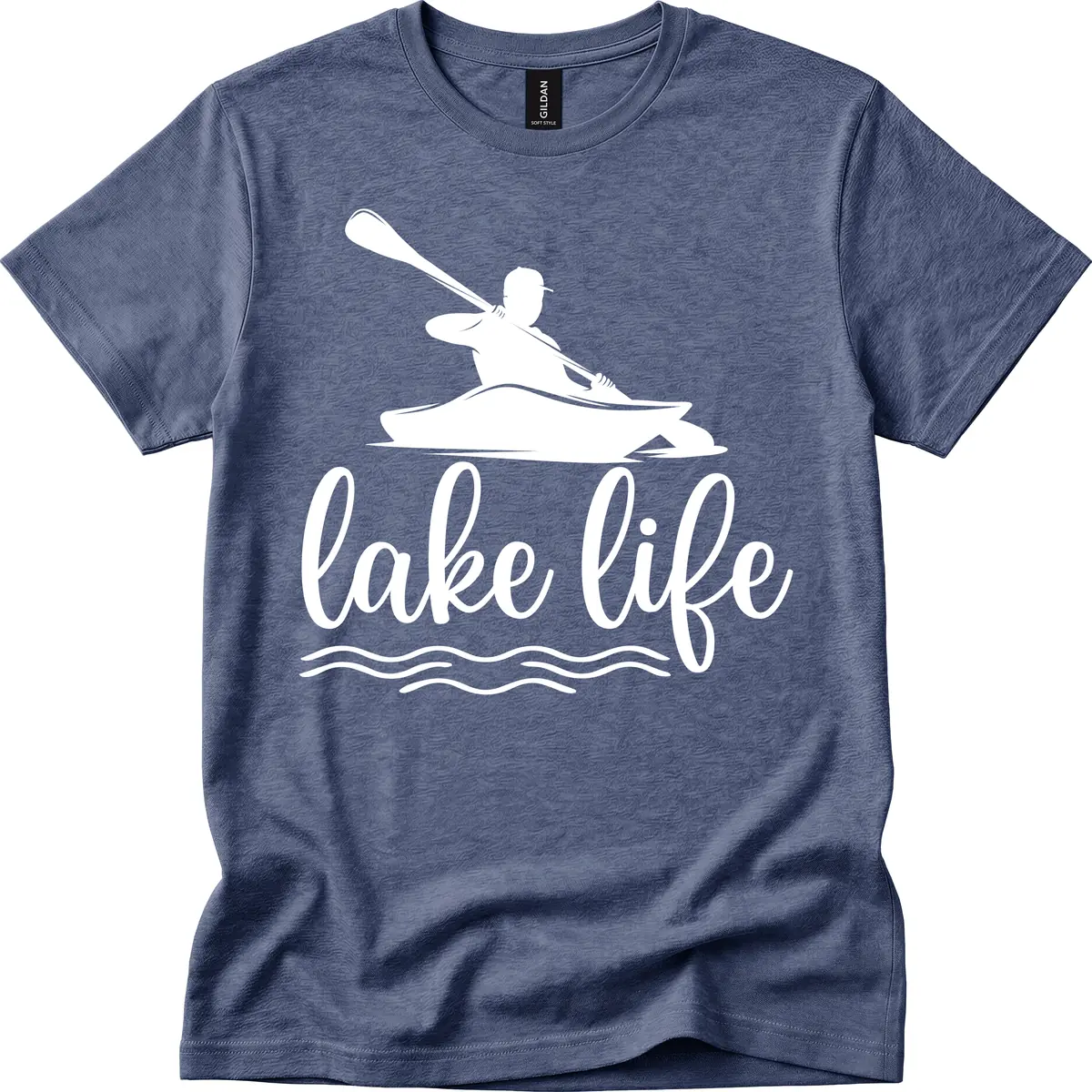 Kayaker Paddling on Lake Life T-Shirt in Heather Navy