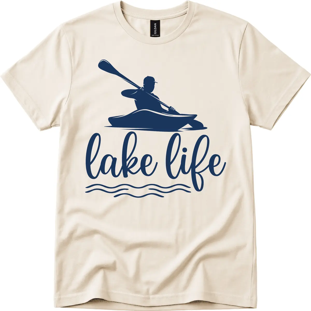 Kayaker Paddling on Lake Life T-Shirt in Natural